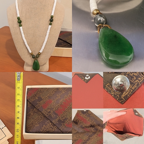✨ Vintage 1970 Kyoto Tatsumura Textile “Shikami” Brocade Pouch & Gen Jade Neckla - Picture 2 of 14